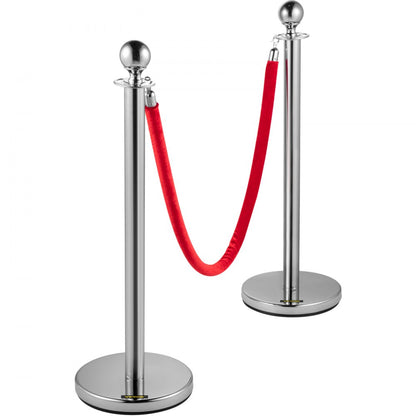 Sliver Stanchions 6Pcs - Durable Stainless Steel Queue Posts with Velvet Ropes