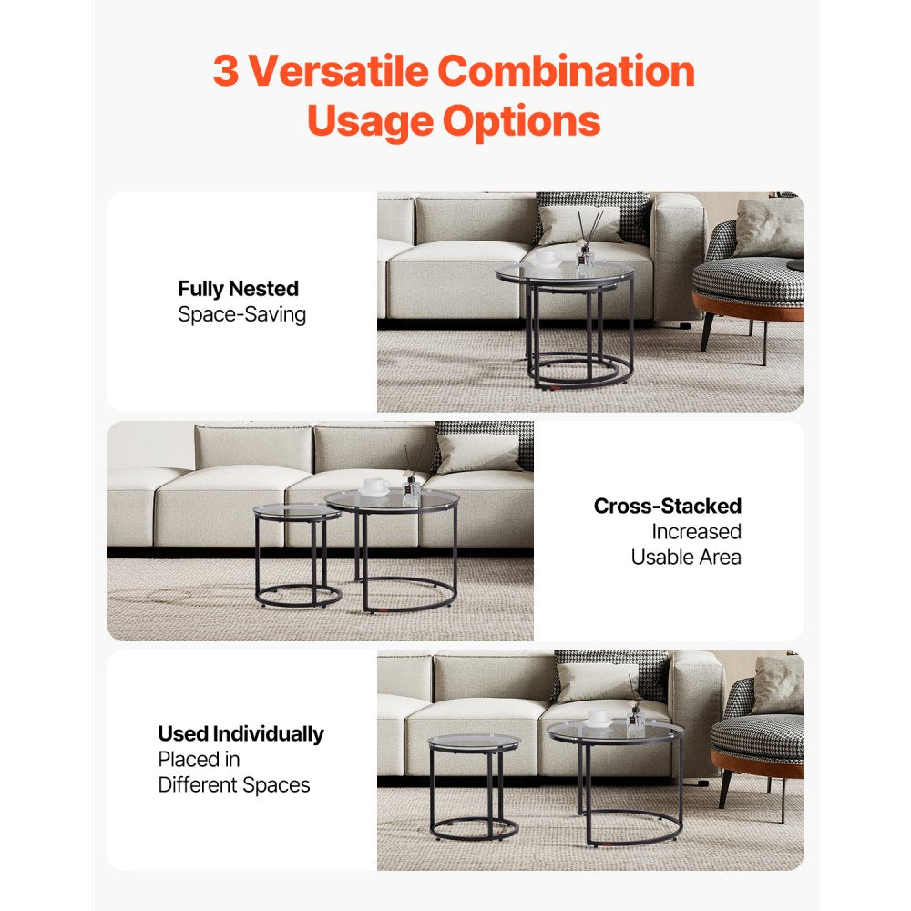 YJX-CTS-005 - Modern Nesting Tables with Glass Tops, 23.6" Round