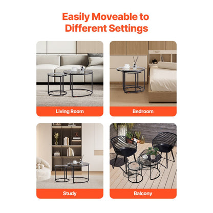 YJX-CTS-005 - Modern Nesting Tables with Glass Tops, 23.6" Round