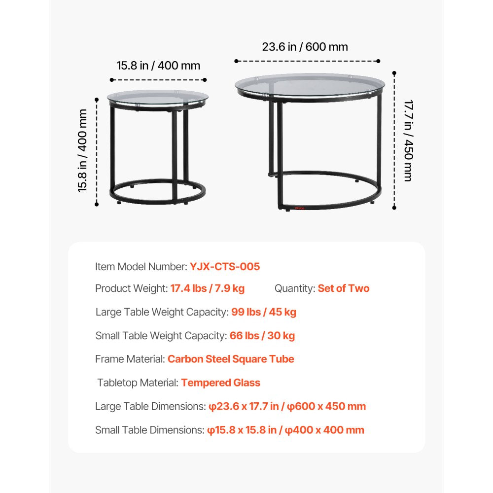 YJX-CTS-005 - Modern Nesting Tables with Glass Tops, 23.6" Round