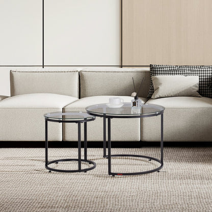 YJX-CTS-005 - Modern Nesting Tables with Glass Tops, 23.6" Round