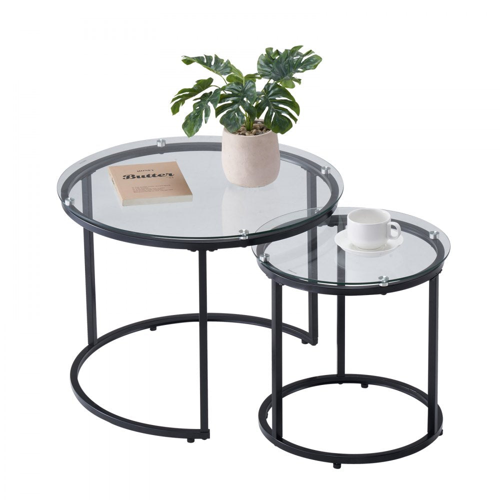 YJX-CTS-005 - Modern Nesting Tables with Glass Tops, 23.6" Round