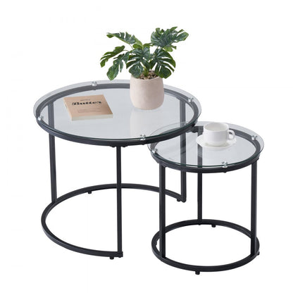 YJX-CTS-005 - Modern Nesting Tables with Glass Tops, 23.6" Round