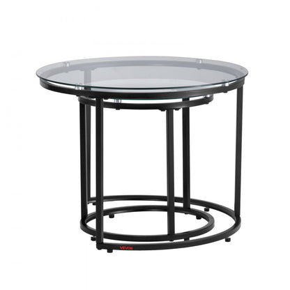 YJX-CTS-005 - Modern Nesting Tables with Glass Tops, 23.6" Round