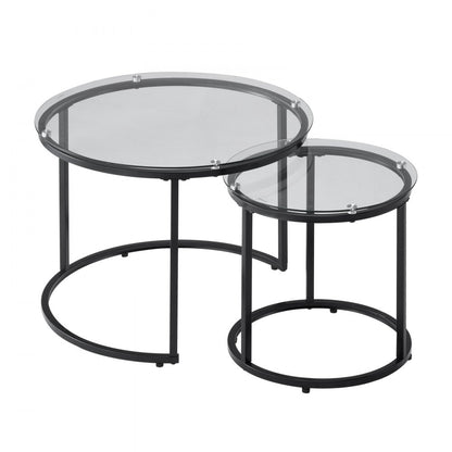 YJX-CTS-005 - Modern Nesting Tables with Glass Tops, 23.6" Round