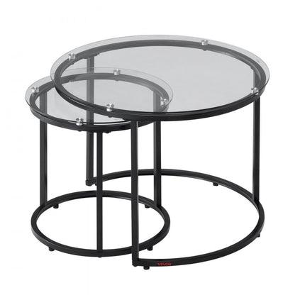 YJX-CTS-005 - Modern Nesting Tables with Glass Tops, 23.6" Round