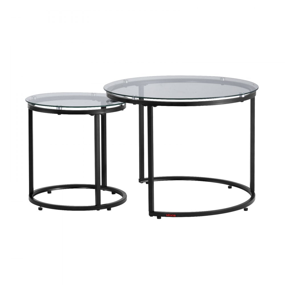 YJX-CTS-005 - Modern Nesting Tables with Glass Tops, 23.6" Round