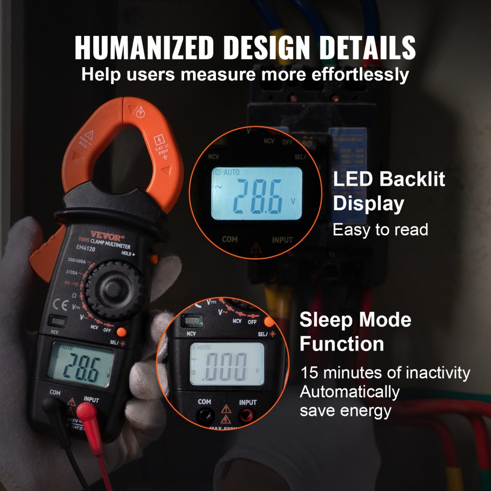 EM4120 - VEVOR Digital Clamp Meter for AC/DC Voltage and Current Measurement