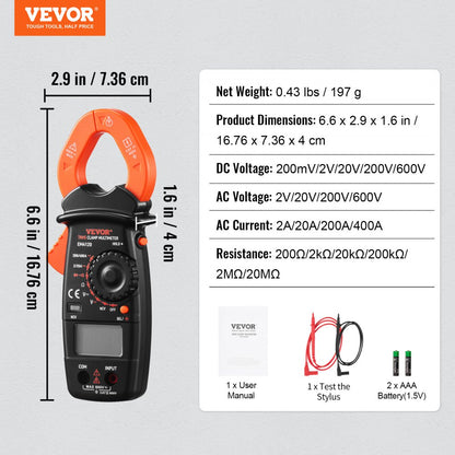 EM4120 - VEVOR Digital Clamp Meter for AC/DC Voltage and Current Measurement