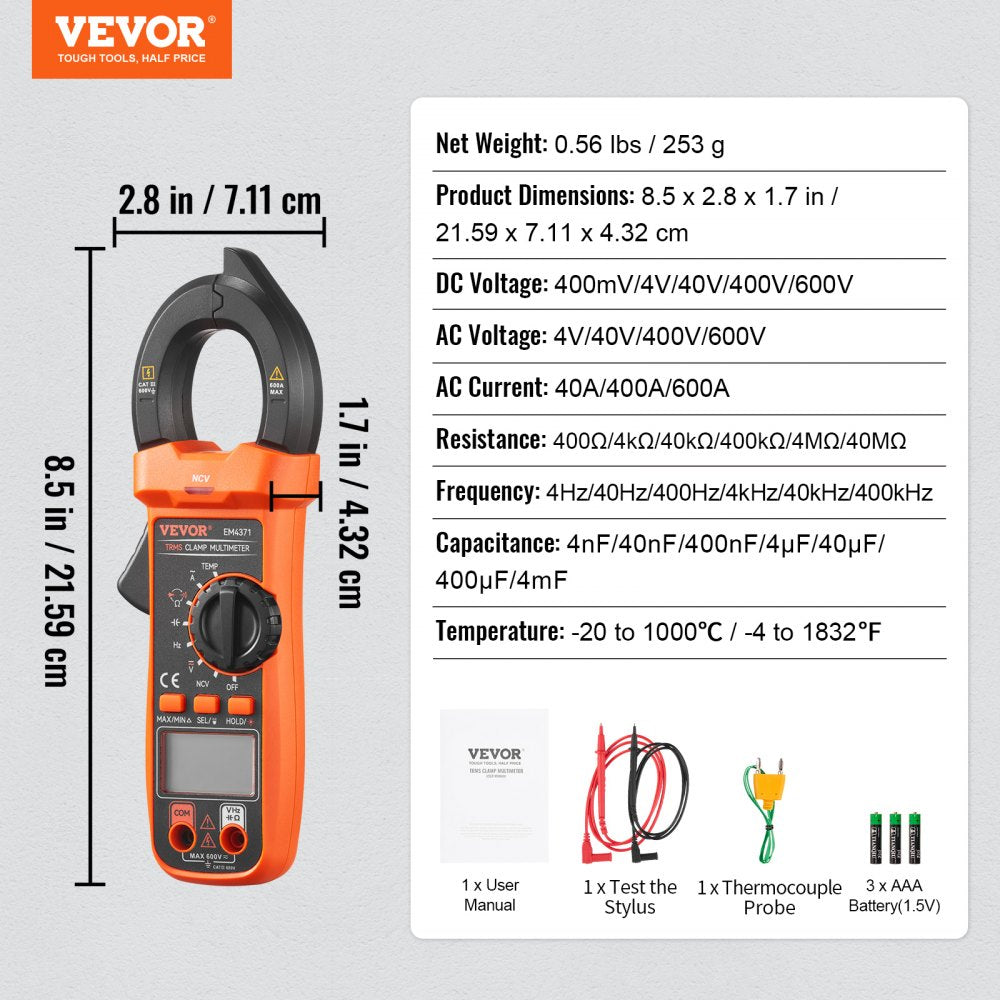 EM4371 - 600V AC/DC Clamp Meter for Easy Current Measurement