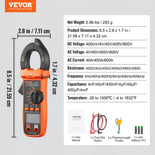 EM4371 - 600V AC/DC Clamp Meter for Easy Current Measurement