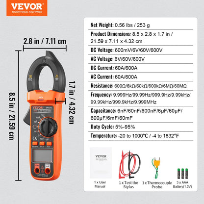 EM4370 - Versatile VEVOR Digital Clamp Meter for Accurate DC/AC Measurements
