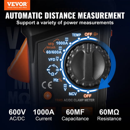 EM4659A - VEVOR 6000 Counts Digital Clamp Meter, 1000A Capacity