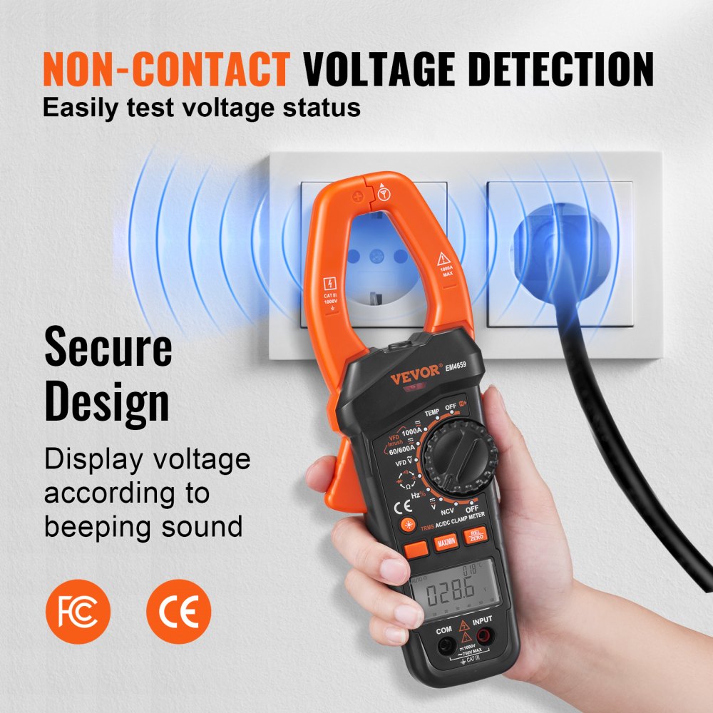 EM4659A - VEVOR 6000 Counts Digital Clamp Meter, 1000A Capacity