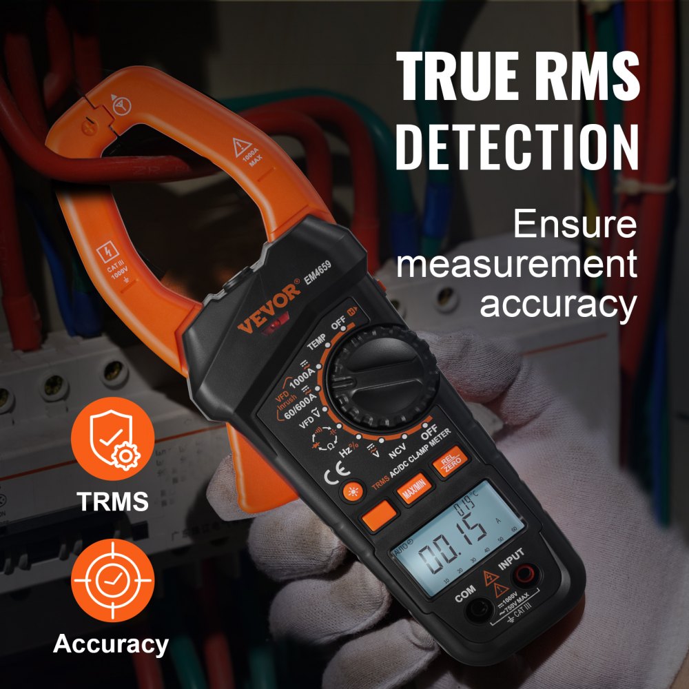 EM4659A - VEVOR 6000 Counts Digital Clamp Meter, 1000A Capacity