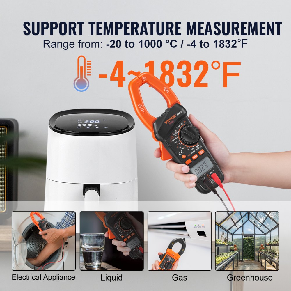 EM4659A - VEVOR 6000 Counts Digital Clamp Meter, 1000A Capacity