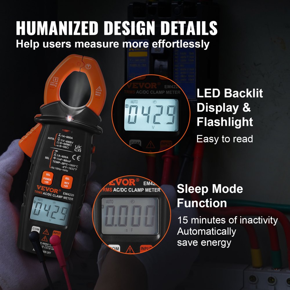 EM4220 - VEVOR 600A Digital Clamp Meter for Precise Electrical Measurements