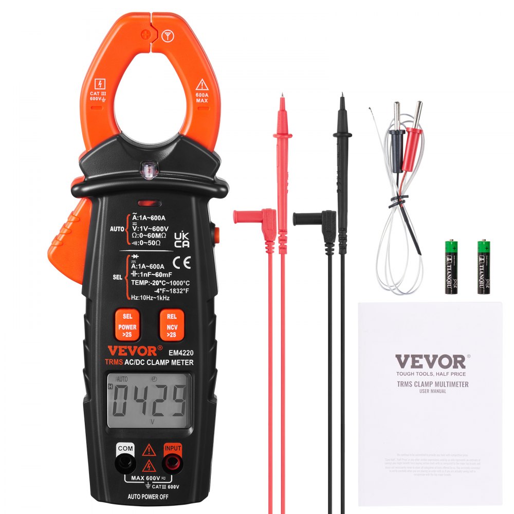 EM4220 - VEVOR 600A Digital Clamp Meter for Precise Electrical Measurements