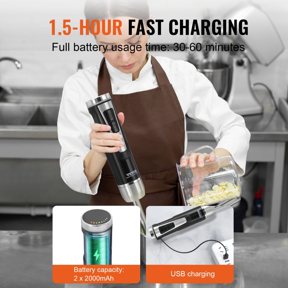 RHB-108SD-2 - 200W Immersion Blender, 8 Speed, USB Charging, Lightweight Design