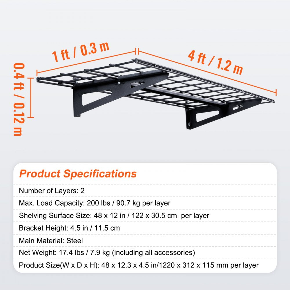 LL1248 - Heavy-Duty Wall Shelves: 200 lbs Capacity, Metal Design