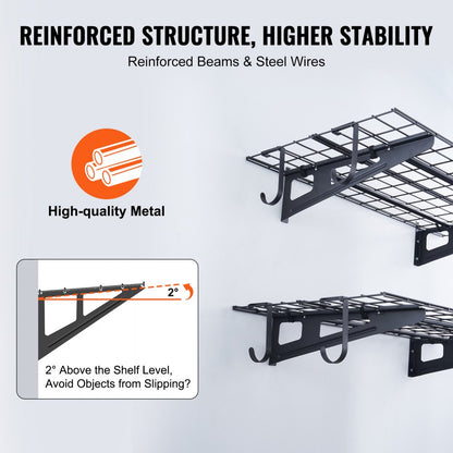 LL2448 - Metal Wall Shelves, 250 lbs Capacity, Garage Storage Solution