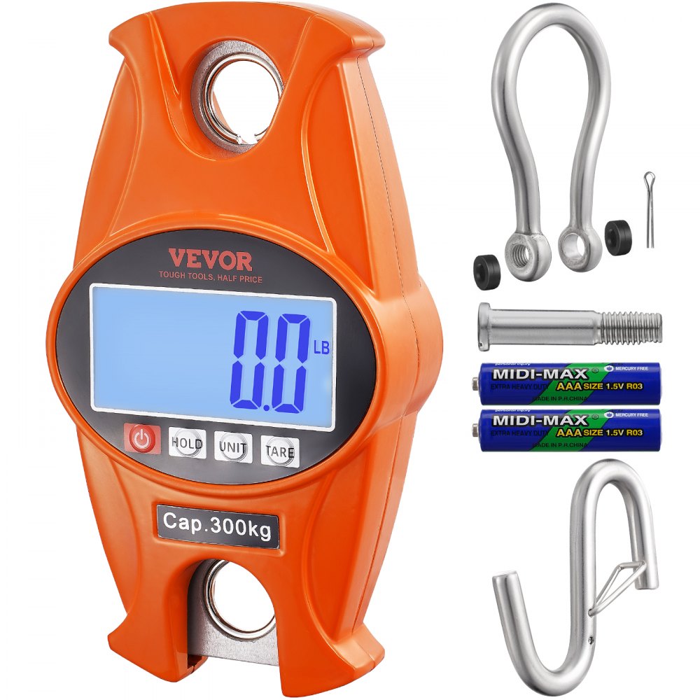 SF918 - Compact 660 lbs Digital Crane Scale with LCD & Anti-Drop Hook
