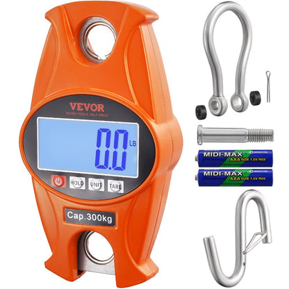 SF918 - Compact 660 lbs Digital Crane Scale with LCD & Anti-Drop Hook