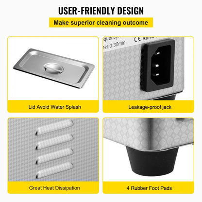 010461178048 - 0.8L VEVOR Ultrasonic Cleaner for Jewelry & Small Items