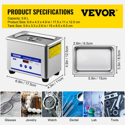 010461178048 - 0.8L VEVOR Ultrasonic Cleaner for Jewelry & Small Items