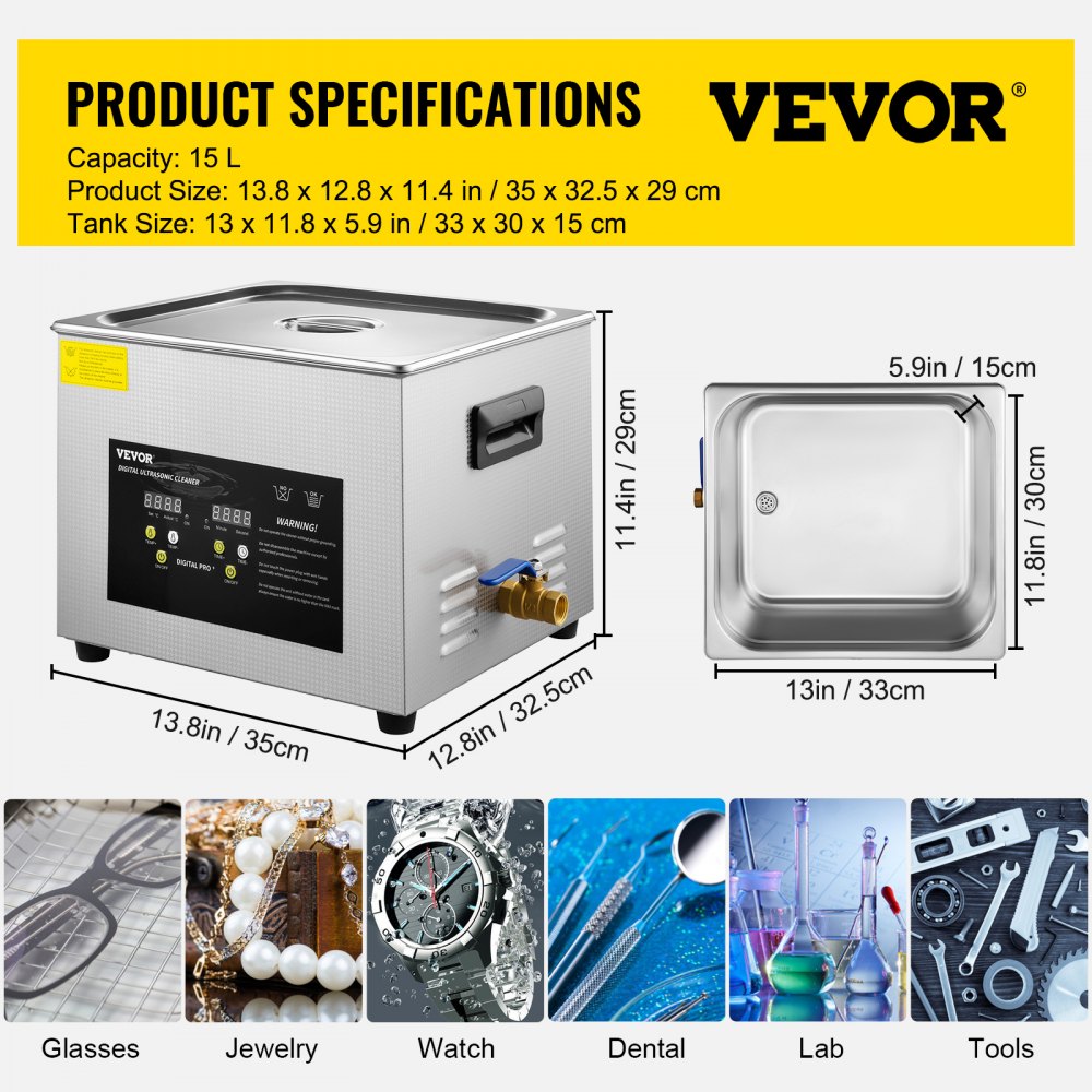 010923845384 - VEVOR 15L Ultrasonic Cleaner with 40kHz Wave & Timer