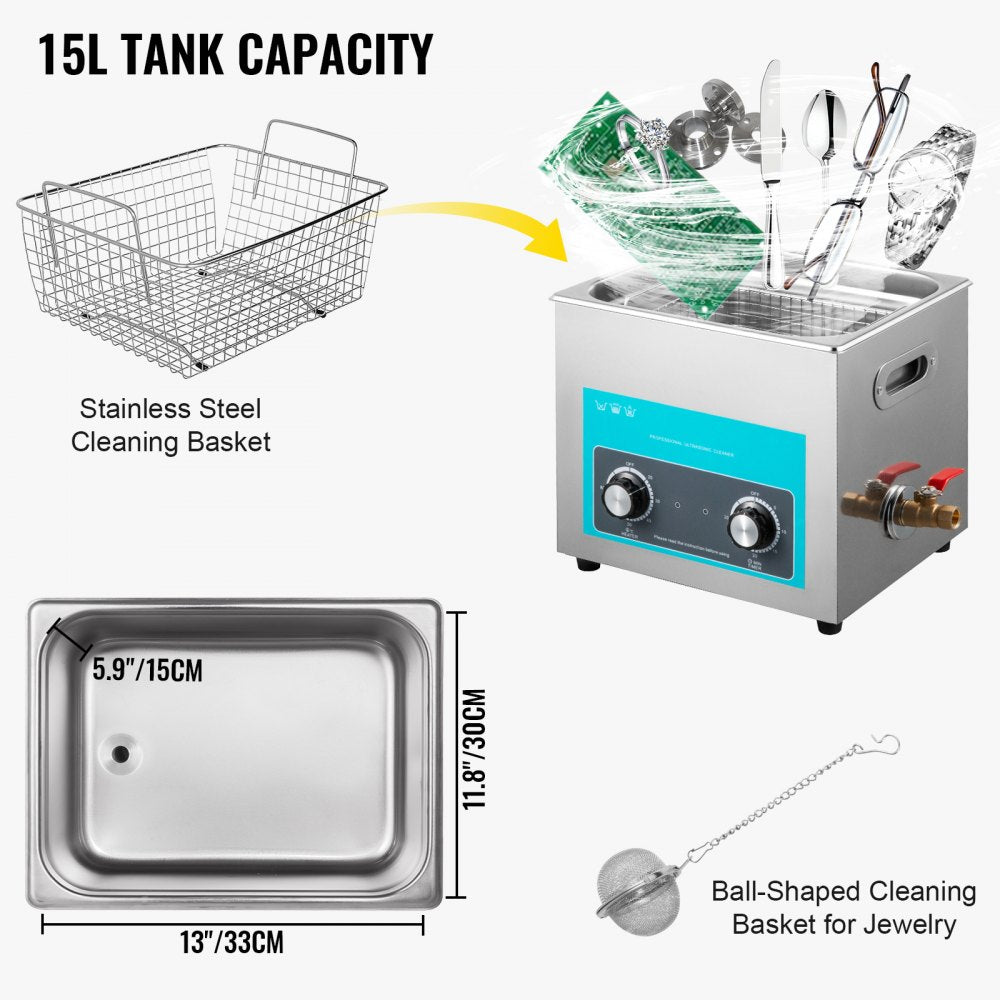 010646323549 - 15L Efficient Ultrasonic Cleaner with Heating & Timing Functions