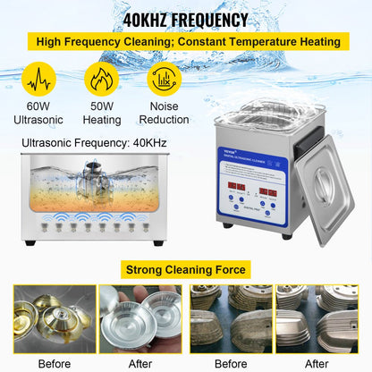 TH-010A - VEVOR 2L Ultrasonic Cleaner with Heating & 40kHz Frequency