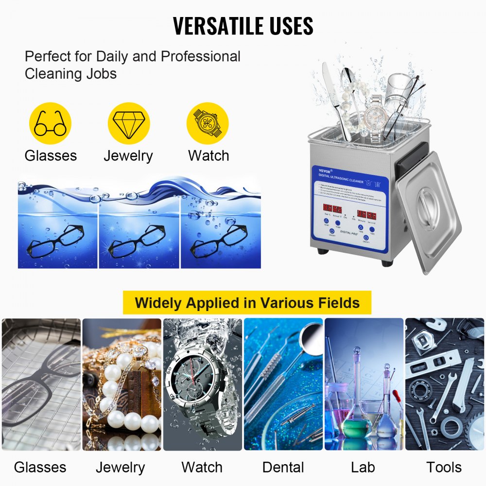 TH-010A - VEVOR 2L Ultrasonic Cleaner with Heating & 40kHz Frequency