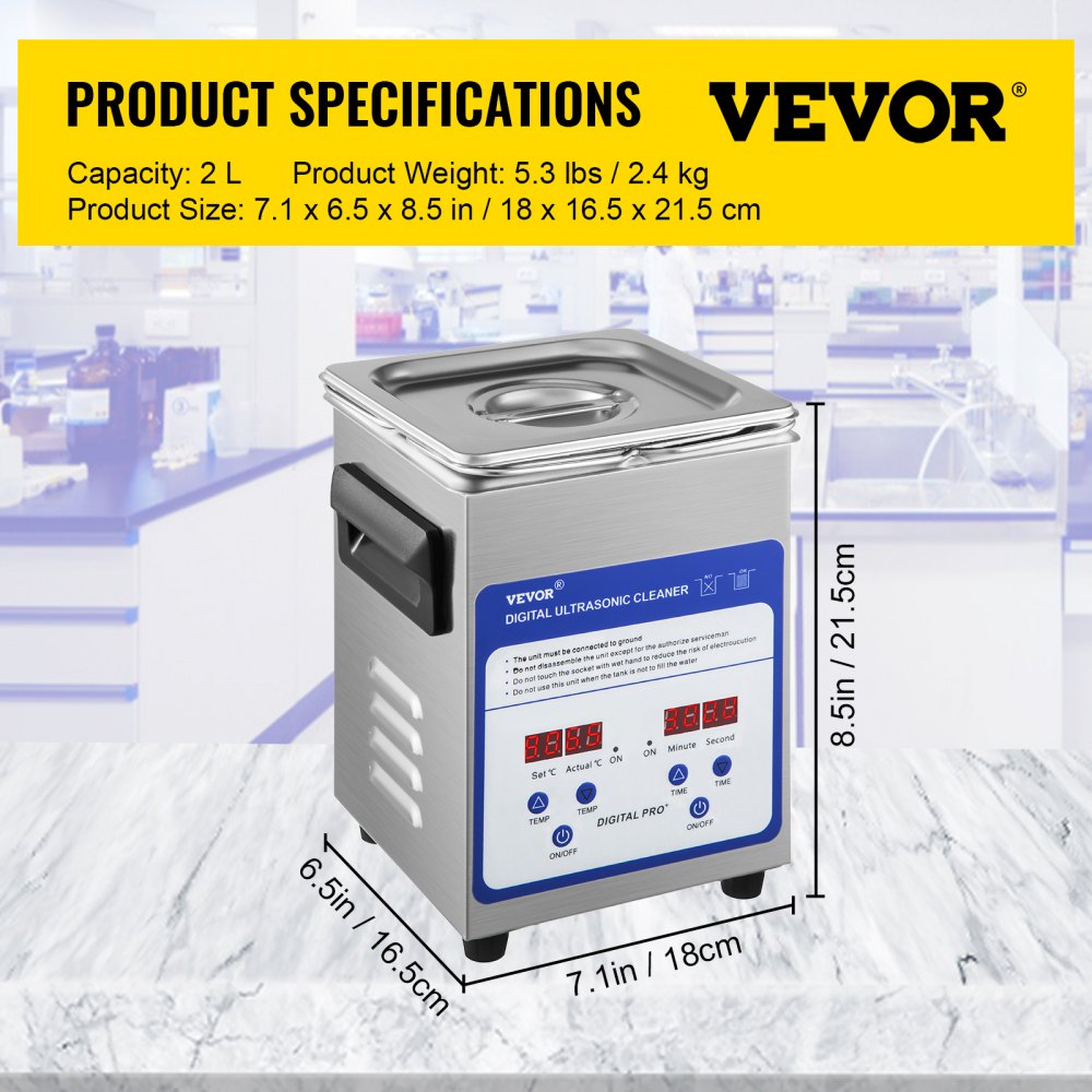 TH-010A - VEVOR 2L Ultrasonic Cleaner with Heating & 40kHz Frequency