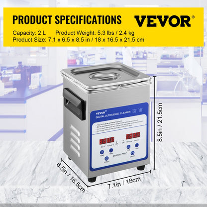 TH-010A - VEVOR 2L Ultrasonic Cleaner with Heating & 40kHz Frequency