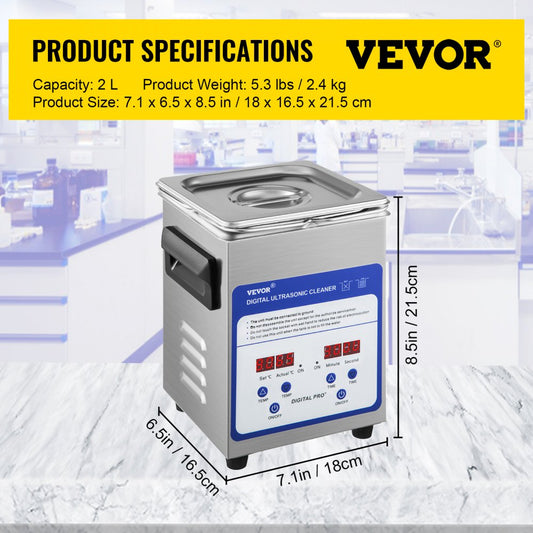 TH-010A - VEVOR 2L Ultrasonic Cleaner with Heating & 40kHz Frequency