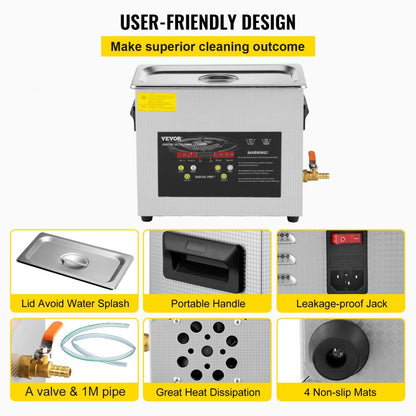 010910009049 - 6L Ultrasonic Cleaner with 400W Heating & Adjustable Settings