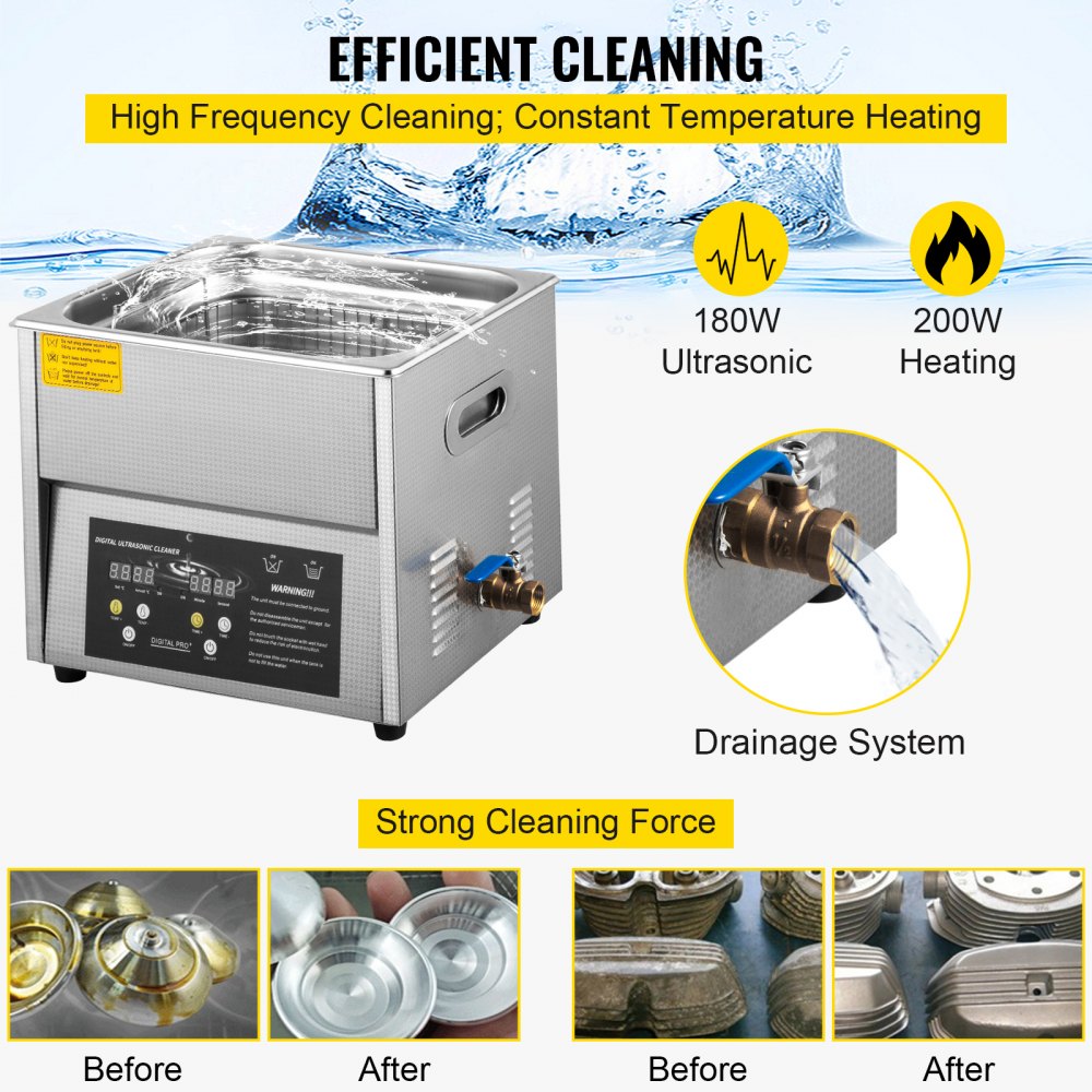 010703075178 - Commercial 6L Stainless Steel Ultrasonic Cleaner with Heating & Timer