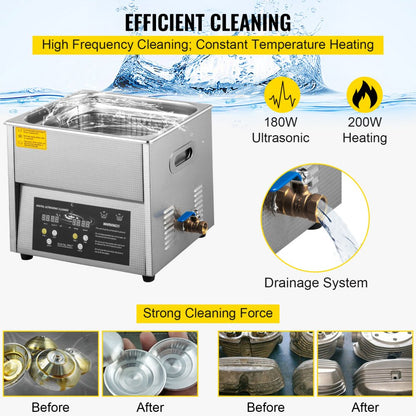 010703075178 - Commercial 6L Stainless Steel Ultrasonic Cleaner with Heating & Timer