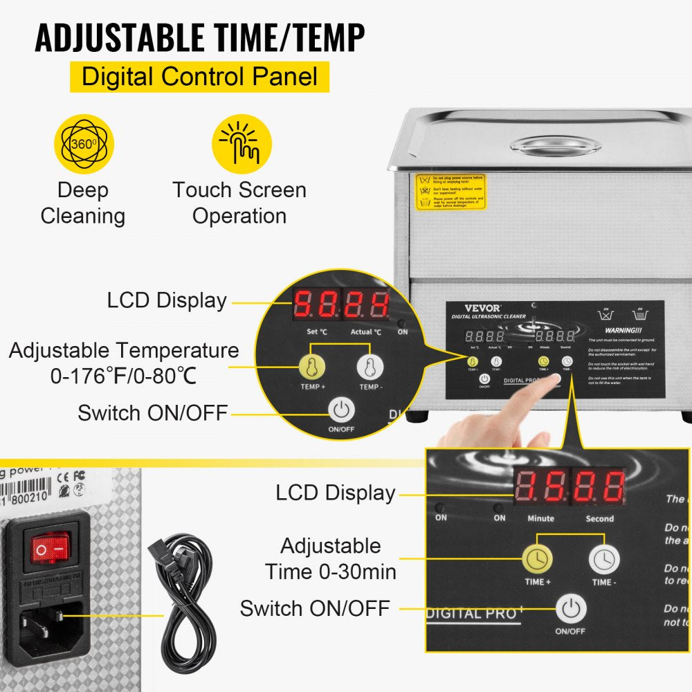 010703075178 - Commercial 6L Stainless Steel Ultrasonic Cleaner with Heating & Timer
