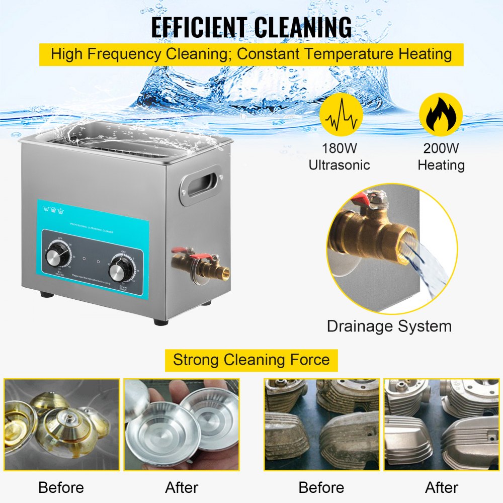 010983979950 - 6L Ultrasonic Cleaner with Heating & 40KHZ Technology