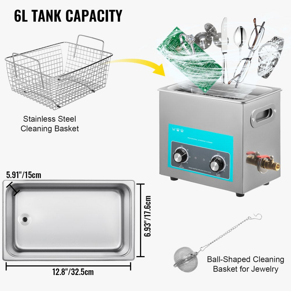 010983979950 - 6L Ultrasonic Cleaner with Heating & 40KHZ Technology