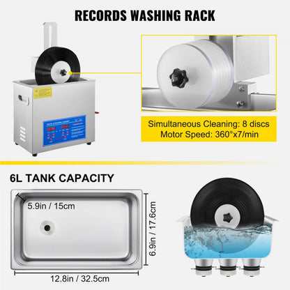 010265133877 - 6-Record Ultrasonic Vinyl Cleaner with Adjustable Wash Settings
