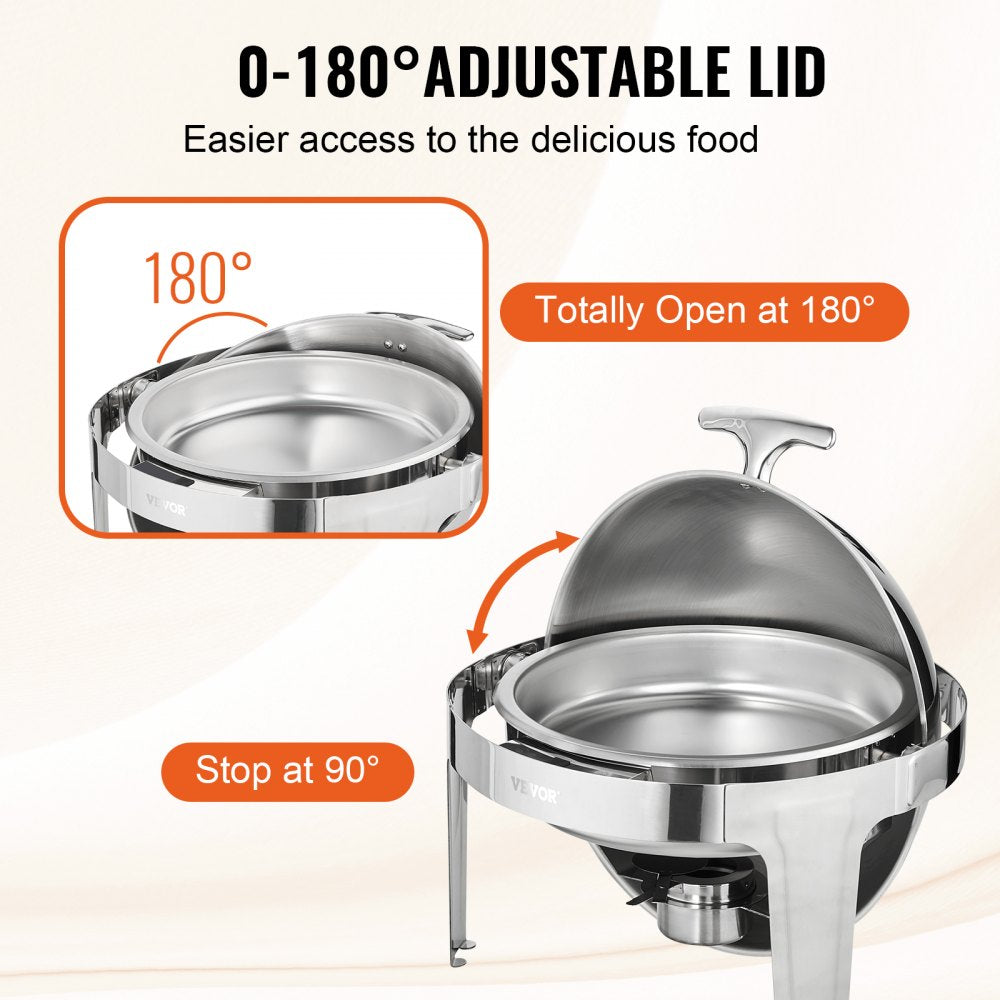 DT-C1101 - VEVOR Stainless Steel Roll-Top Chafing Dish Set, 6 Qt Dual Function