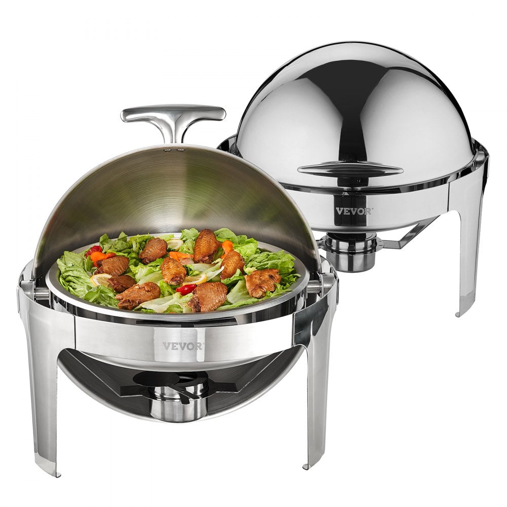DT-C1101 - VEVOR Stainless Steel Roll-Top Chafing Dish Set, 6 Qt Dual Function