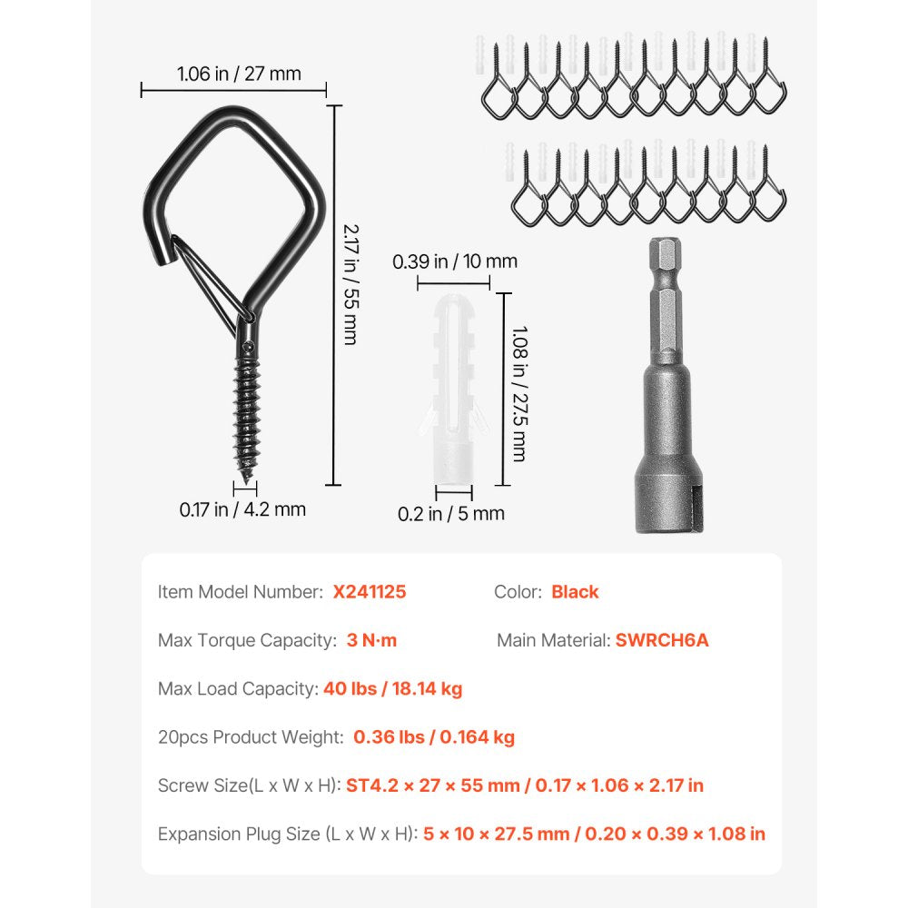 X241125 - 20 Durable Q-Hanger Hooks, 2.17 in, Strong 40 lbs Support
