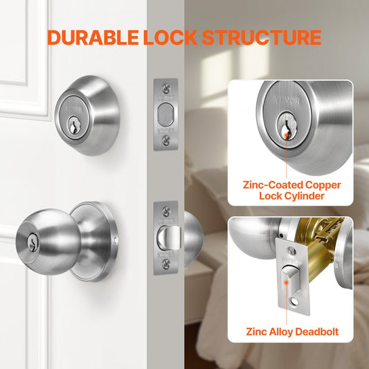 587+D101 - Durable Satin Nickel Door Lock Set with Adjustable Deadbolt