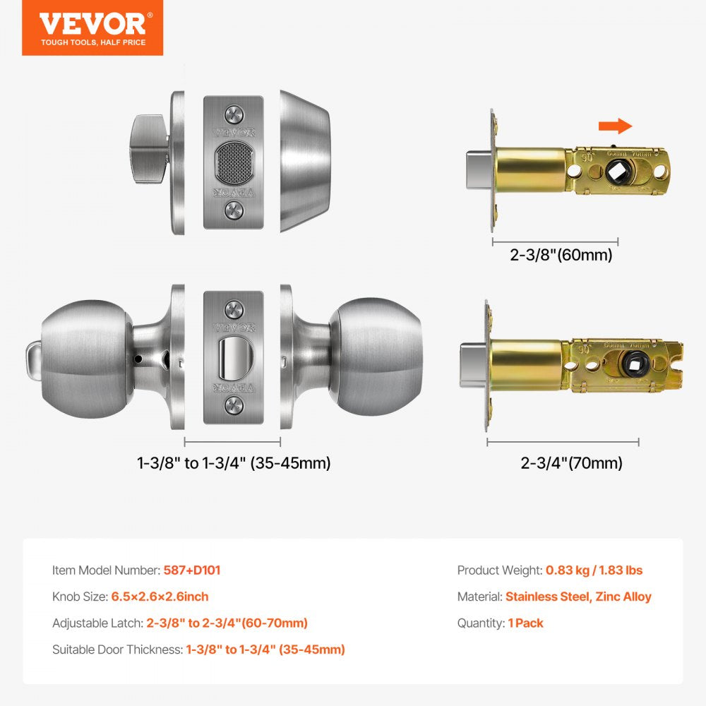 587+D101 - Durable Satin Nickel Door Lock Set with Adjustable Deadbolt