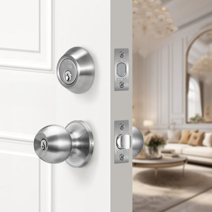 587+D101 - Durable Satin Nickel Door Lock Set with Adjustable Deadbolt