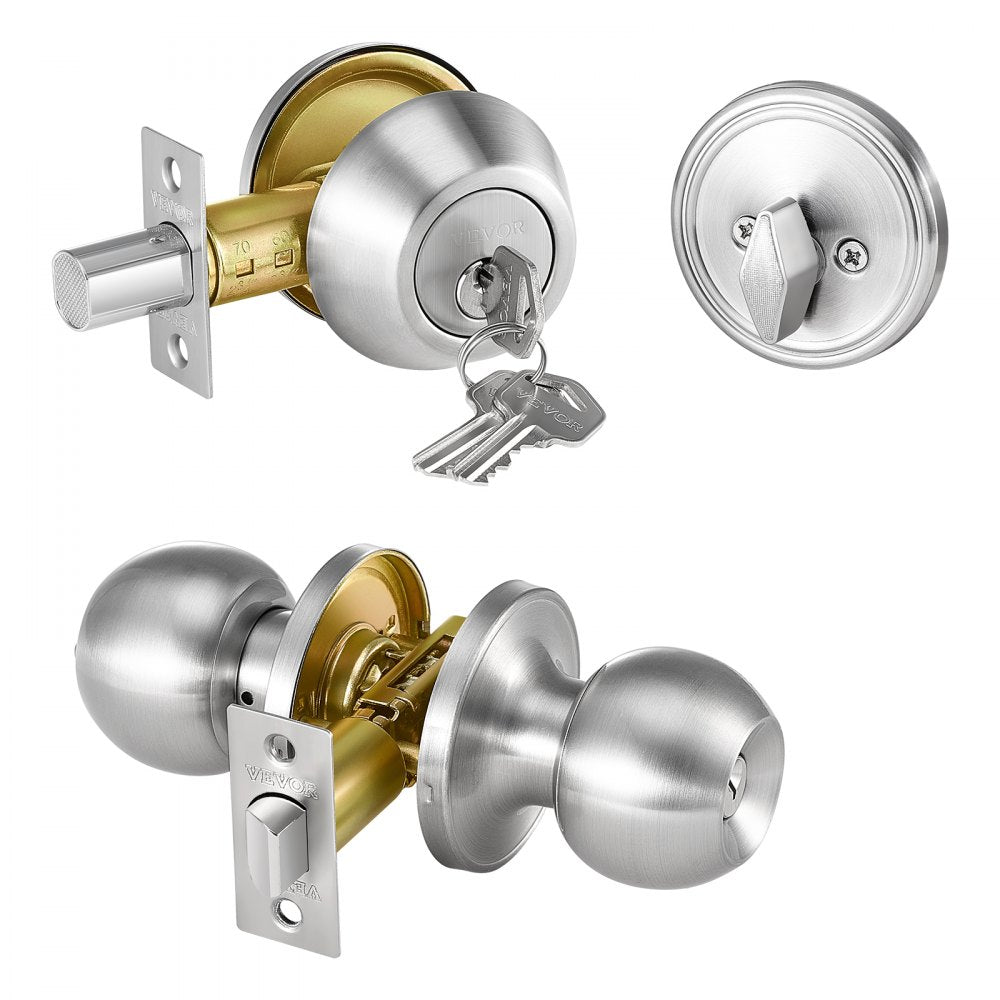 587+D101 - Durable Satin Nickel Door Lock Set with Adjustable Deadbolt